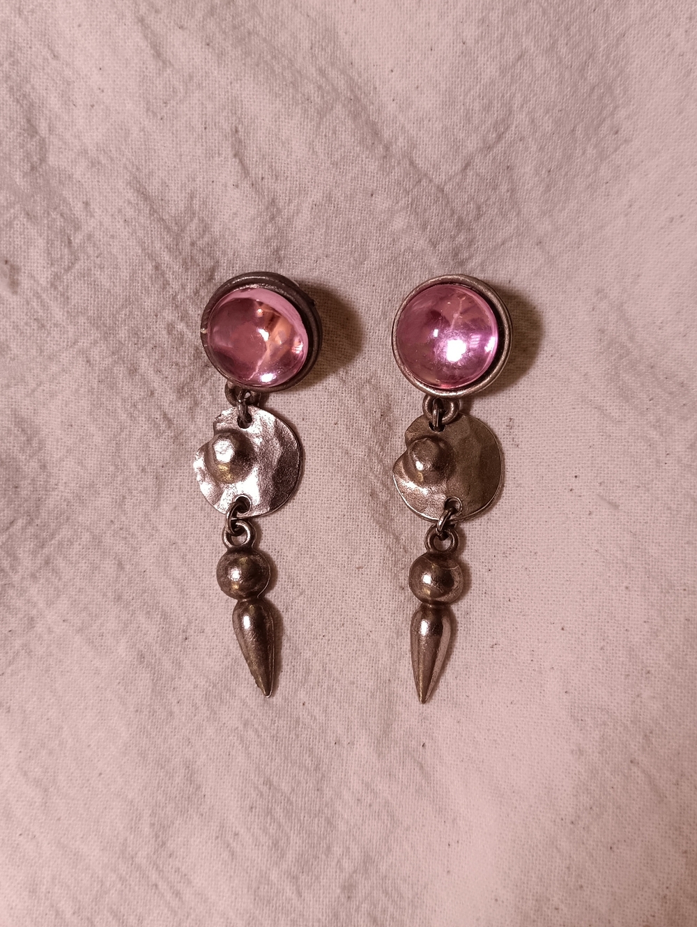 Artisan Made Glossy Pink Bauble & Silver Tone Drop Dangle Earrings